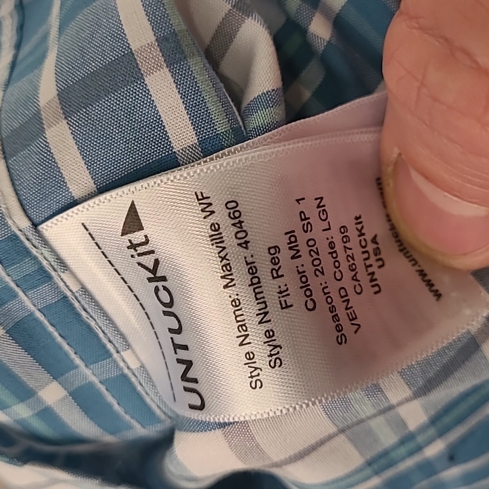 UNTUCKIT Wrinkle Free Cotton Blue White Plaid Small Long Sleeve Casual‎ Shirt - Picture 7 of 7